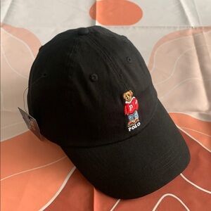 Polo by Ralph Lauren Black Baseball Cap with Bear Embroidery